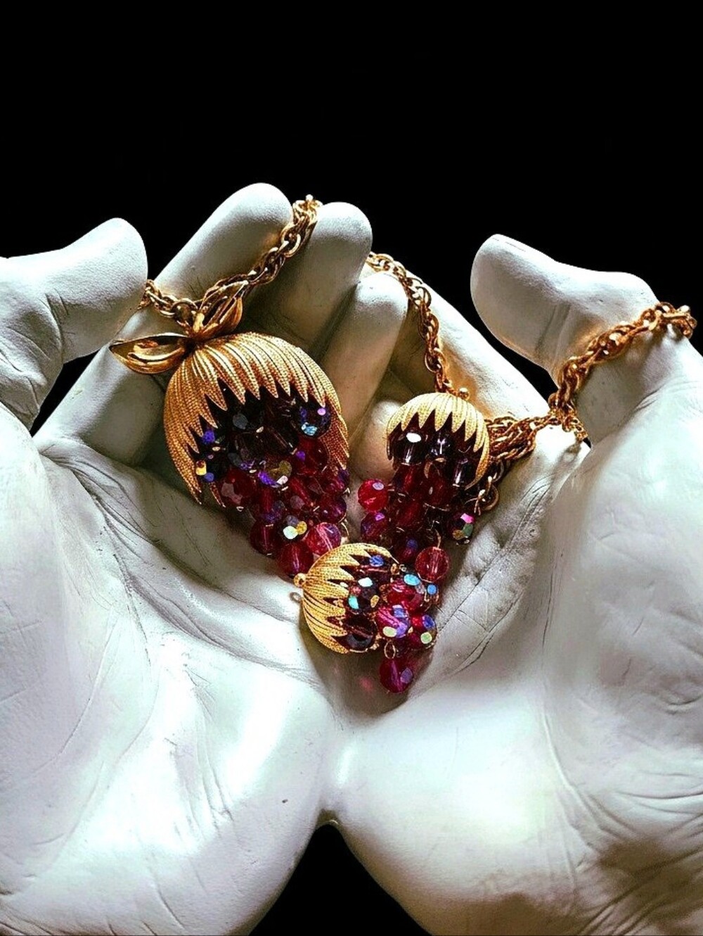 RARE Vintage Schrager Jonne Crystal Cluster Gem Necklace & Earrings Set
